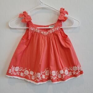 NWOT Rachel Zoe Bow Strap Embroidered Coral Shirt Size 3T